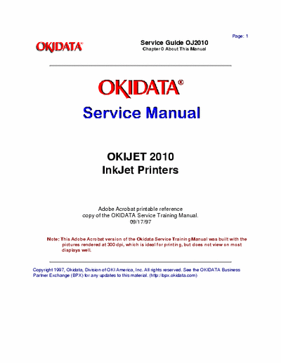 Oki OKIJET 2010 OKIJET 2010
InkJet Printers  Service Manual